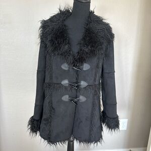Dolls Kill Current Mood Black Faux Fur Trim Coat